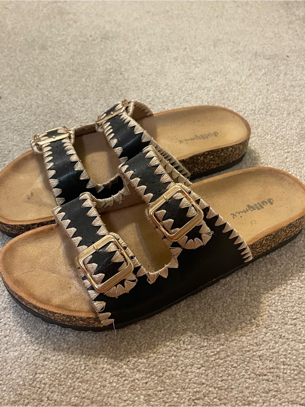 Women's Black Double-Buckle Slide Sandals